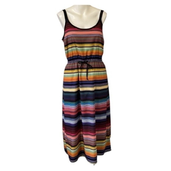 ATHLETA Vibrant colorful Sleeveless Sundress Midi Sun Dress stripe pattern Sz XS - Picture 12 of 16